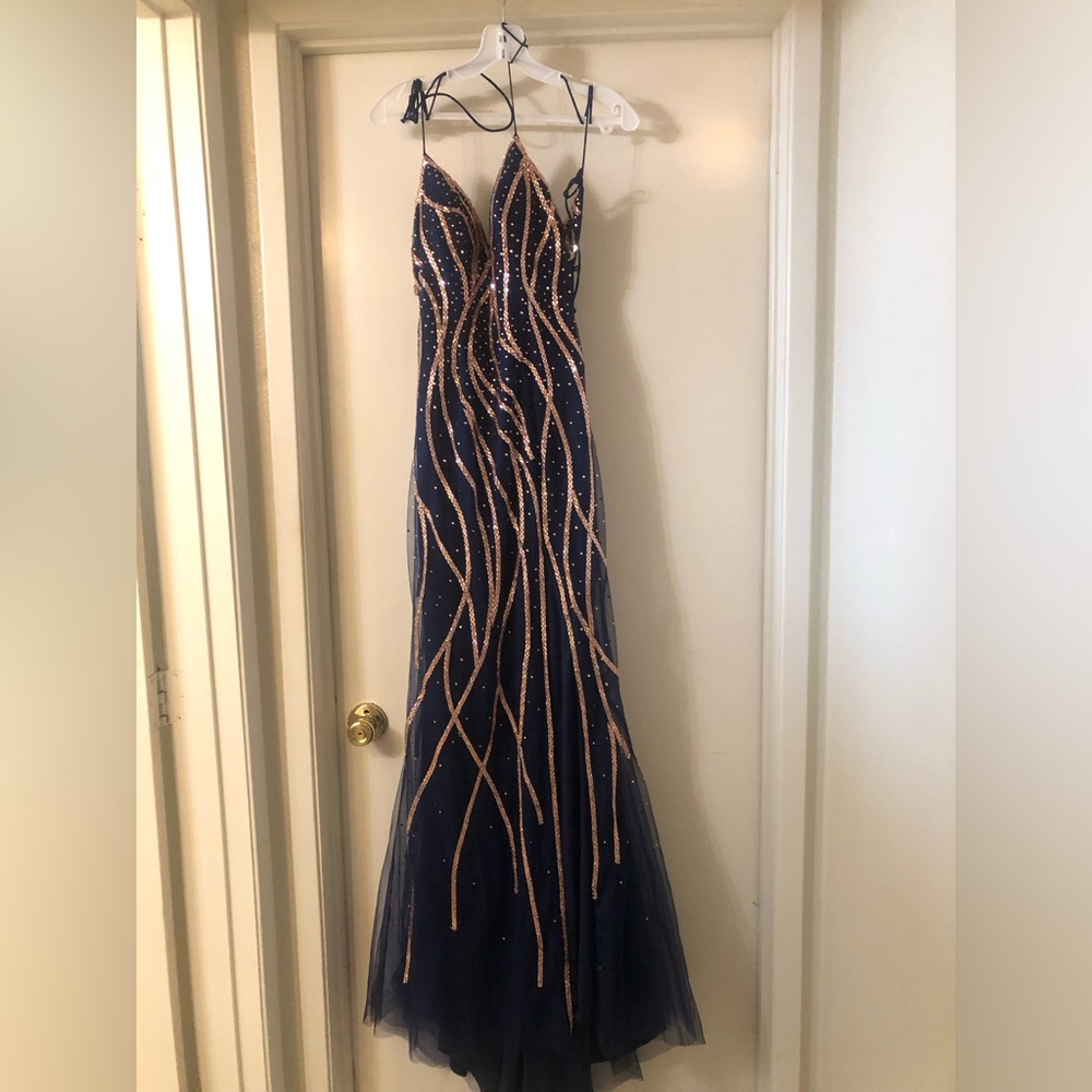 Prom dress  pageant dress Holiday party dress Size XS dark blue and copper